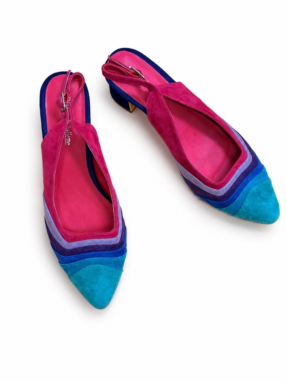 Django Juliette Suede Rainbow Colorblock Mid Block Heel Sandal Sz EU 41/US 10